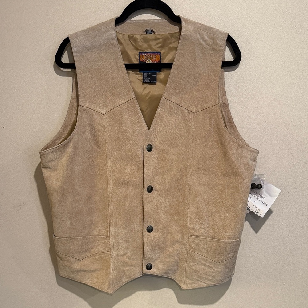 💜Cripple Creek Men's Tan Leather Suede Vest Western Cowboy Sleek Comfort Stylish - Picture 5 of 11